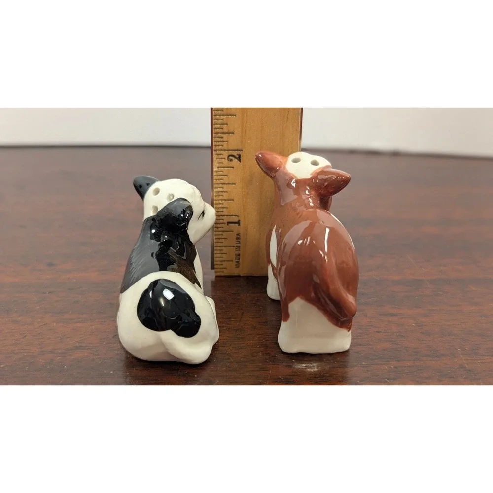 Cow Calf Salt Pepper Shakers Ceramic Black White Brown Farmhouse Pair 300-SP0074